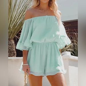 Off the Shoulder Bell Sleeve Romper